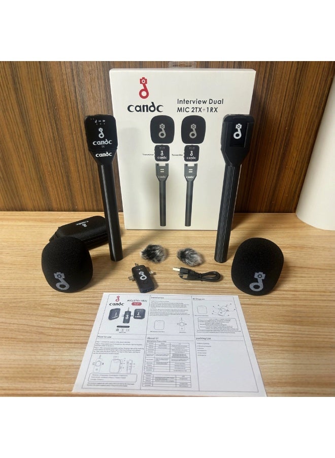 كاند سي نظام ميكروفون لاسلكي Candc Interview ‏3-في-1 مزدوج | مرسلان ومستقبل واحد | تقليل ضوضاء - Image 1